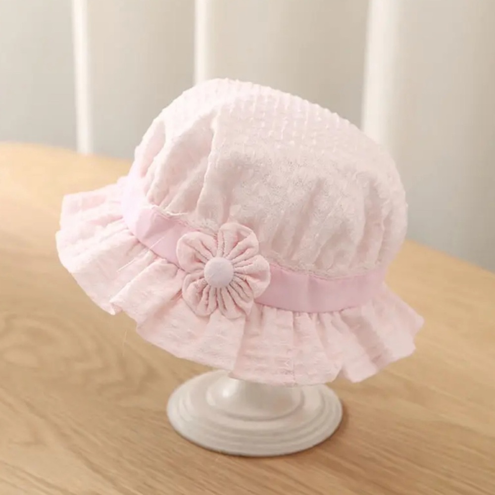 SALE**
Pink Ruffled Baby Hat with Flower Accent